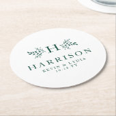 Dessous-de-verre Rond En Papier Monogramme rustique vert foncé simple mariage clas (Incliné)