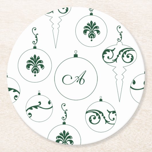Dessous-de-verre Rond En Papier Monogramme vert Bauble ornements de Noël Motif (Devant)