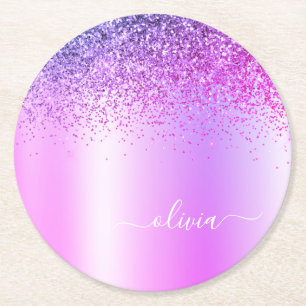 Dessous-de-verre Rond En Papier Monogramme violet Parties scintillant Étincelante 