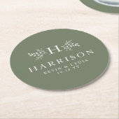 Dessous-de-verre Rond En Papier Monographie rustique sauge vert simple mariage cla (Incliné)