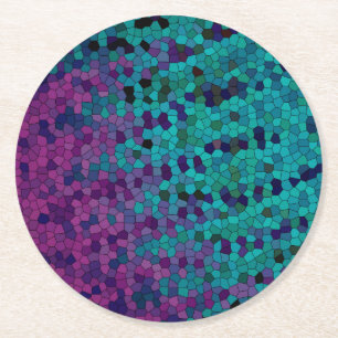 Dessous-de-verre Rond En Papier Mosaïque bleu turquoise Turquoise et violet