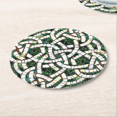 Dessous-de-verre Rond En Papier Mosaïque de pierre céleste verte et blanche (Incliné)