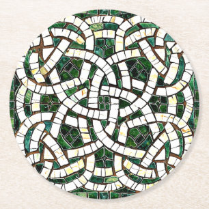 Dessous-de-verre Rond En Papier Mosaïque de pierre céleste verte et blanche
