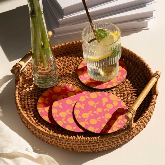 Dessous-de-verre Rond En Papier motif Abstrait tangerine rose et jaune
