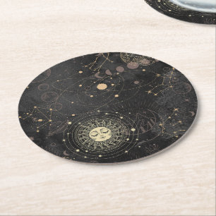 Dessous-de-verre Rond En Papier Motif Astrologique Black Gold