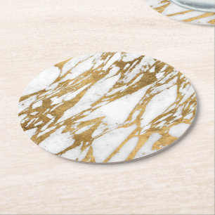 Dessous-de-verre Rond En Papier Motif chic en pierre de marbre blanc d'or moderne