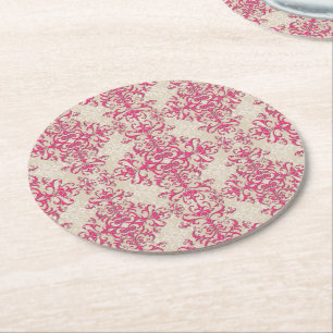 Dessous-de-verre Rond En Papier Motif damassé floral de style victorien chic rose