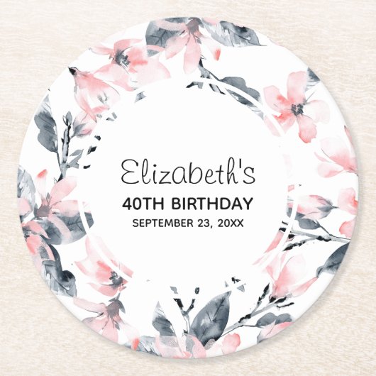 Dessous-de-verre Rond En Papier Motif d'aquarelle rose et gris (Devant)