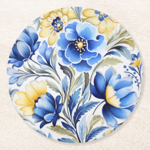 Dessous-de-verre Rond En Papier motif d'art populaire ukrainien
