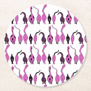 Dessous-de-verre Rond En Papier Motif de boutons de chats violets