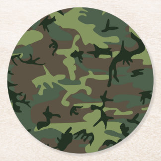 Dessous-de-verre Rond En Papier Motif de brun de vert de Camo de camouflage