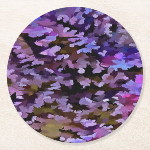 Dessous-de-verre Rond En Papier Motif de camouflage bleu, rose et sienne