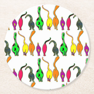 Dessous-de-verre Rond En Papier Motif de chats colorés qui montrent leurs fesses