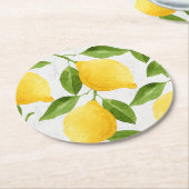Dessous-de-verre Rond En Papier Motif de citrons d'aquarelle (Incliné)