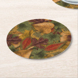 Dessous-de-verre Rond En Papier Motif de feuilles de couleur d'automne