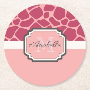 Dessous-de-verre Rond En Papier Motif de girafe rose