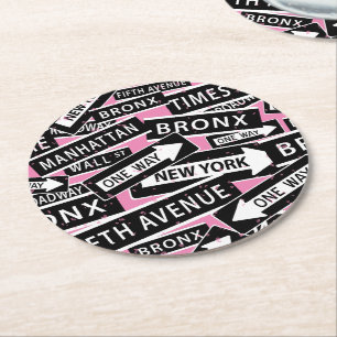 Dessous-de-verre Rond En Papier Motif de la rue New York en rose