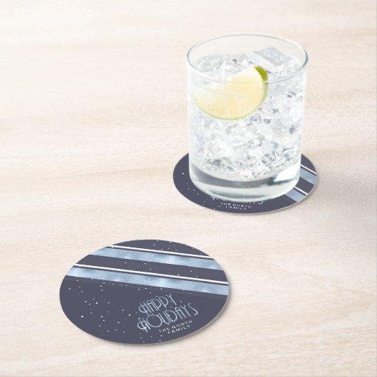 Dessous-de-verre Rond En Papier Motif de Noël bleu/blanc ID862 (En situation)