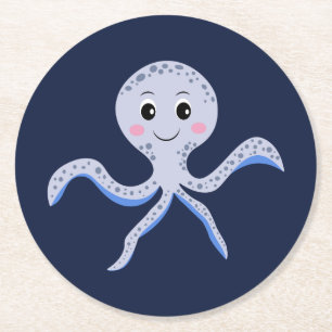 Dessous-de-verre Rond En Papier Motif de Pieuvre Mignonne