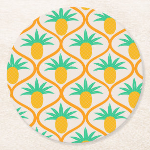 Dessous-de-verre Rond En Papier Motif de pinède tropicale sur ogee orange