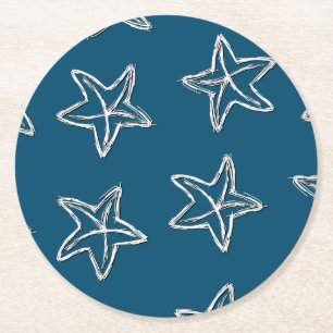 Dessous-de-verre Rond En Papier Motif de poisson étoilé sur la couleur bleu océan