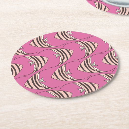 Dessous-de-verre Rond En Papier Motif de poisson rose mignon (Incliné)