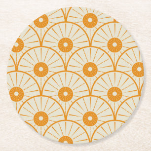 Dessous-de-verre Rond En Papier Motif de soleil abstrait Art Déco orange