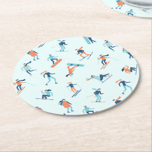 Dessous-de-verre Rond En Papier Motif de sports d'hiver