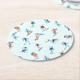 Dessous-de-verre Rond En Papier Motif de sports d'hiver