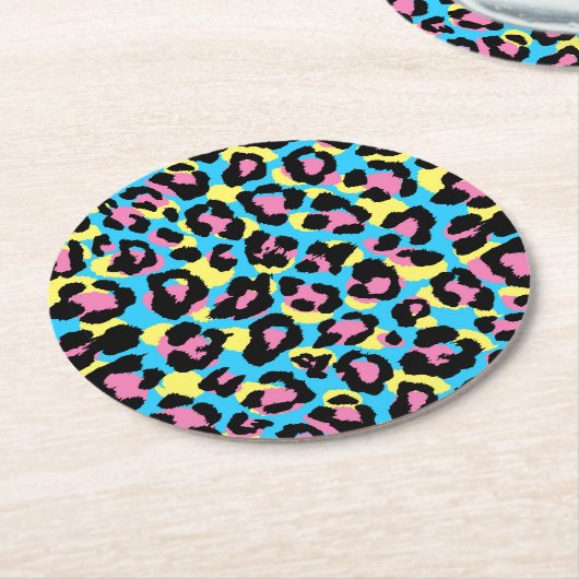 Dessous-de-verre Rond En Papier Motif de Spots Neon Leopard (Incliné)