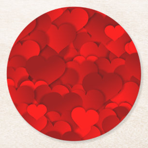 Dessous-de-verre Rond En Papier Motif de texture de coeurs d'amour rouge romantiqu