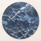 Dessous-de-verre Rond En Papier Motif en marbre foncé bleu (Devant)