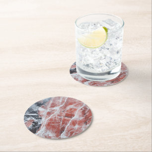 Dessous-de-verre Rond En Papier Motif en marbre rouge clair