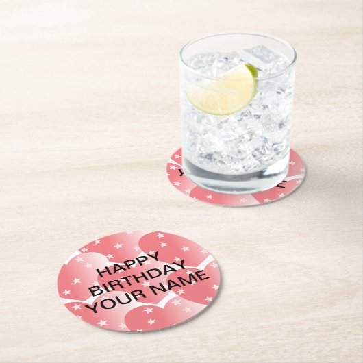 Dessous-de-verre Rond En Papier Motif étoile rose (En situation)