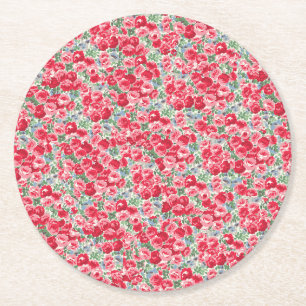Dessous-de-verre Rond En Papier Motif floral de rose rouge vintage