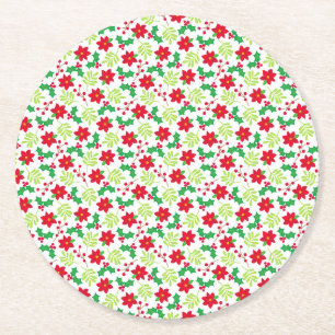 Dessous-de-verre Rond En Papier Motif floral mignon de poinsettias de houx de Noël