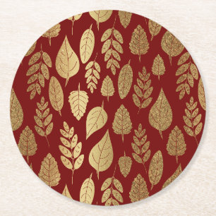 Dessous-de-verre Rond En Papier Motif Gold et Red Leaf
