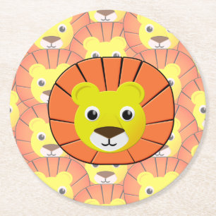 Dessous-de-verre Rond En Papier Motif imprimé avec un visage de lion mignon partou