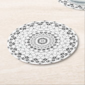 Dessous-de-verre Rond En Papier Motif Mandala géométrique noir et blanc (Incliné)
