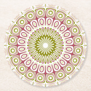 Dessous-de-verre Rond En Papier Motif Mandala Olive et Rose