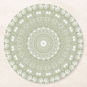 Dessous-de-verre Rond En Papier Motif Mandala Vert Sauge