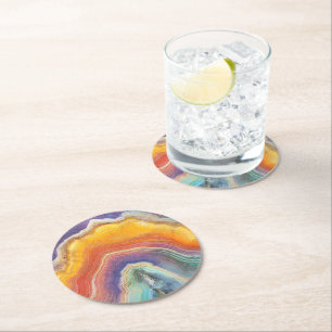 Dessous-de-verre Rond En Papier Motif Marbre Arc-en-Ciel