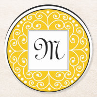 Motif noir jaune décoré d'un monogramme de remous