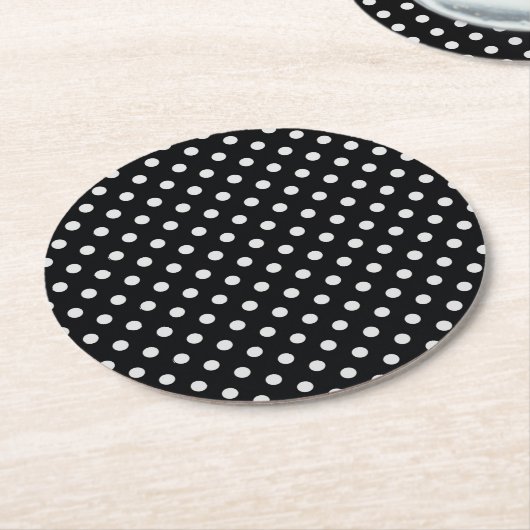 Dessous-de-verre Rond En Papier Motif Pois noir blanc (Incliné)