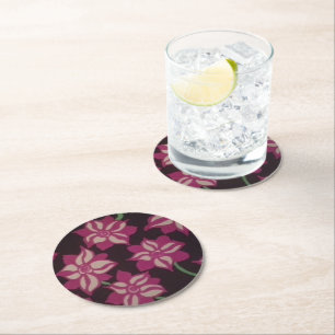 Dessous-de-verre Rond En Papier Motif rose et blanc Dahlia