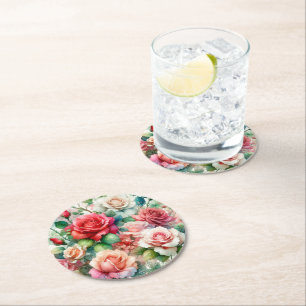 Dessous-de-verre Rond En Papier Motif Rose Fantaisiste