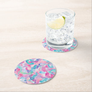 Dessous-de-verre Rond En Papier Motif Ruban Abstrait Pastel