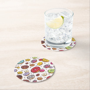 Dessous-de-verre Rond En Papier Motif sans couture de Donuts