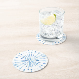 Dessous-de-verre Rond En Papier Motif shibori de couleur bleu d'Indigo