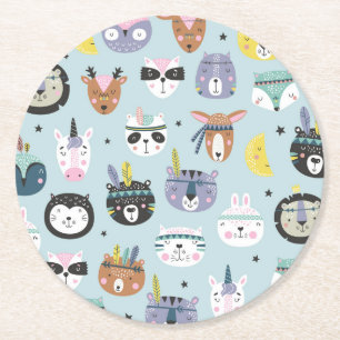 Dessous-de-verre Rond En Papier Motif tribal mignon de visage